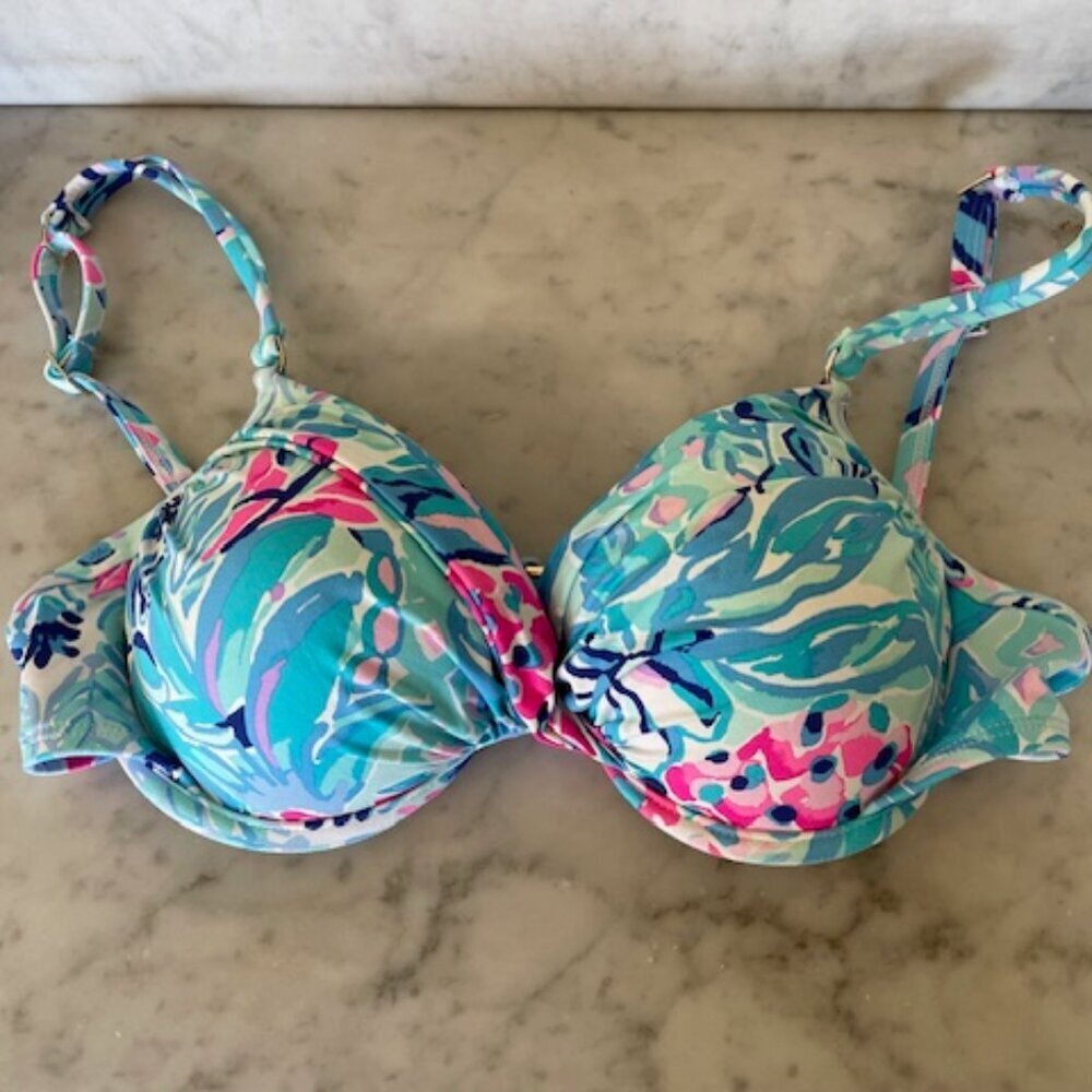 LILLY PULITZER Blossom Bikini Bra Underwear Top RN 15101 Turquoise Pink - Picture 6 of 13